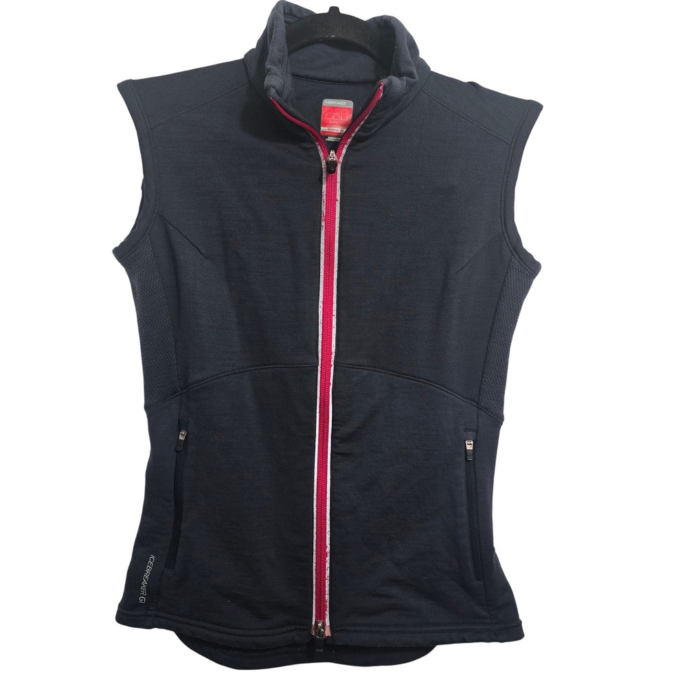 Icebreaker GT 260 Merino Wool Vest Womens XS Grey Pink Full‎ Zip Midweight Layer